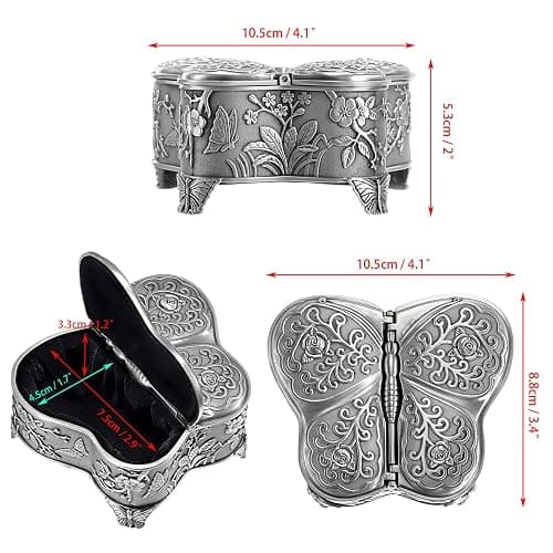Hipiwe Vintage Metal Jewelry Box Butterfly Shape Trinket Box Decorative Metal Small Jewelry Storage Box for Rings Necklaces Earrings Organizer Keepsakes Box Gift for Women thumbnail 3