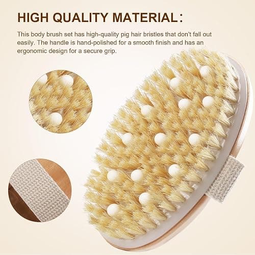 DEBETOOL Dry Brushing Set - Natural Boar Bristle Body & Face Brush, Wooden Long Handle Scrub Brush for Cellulite & Lymphatic Drainage Body Care, Detachable, 3 Brush Heads thumbnail 3