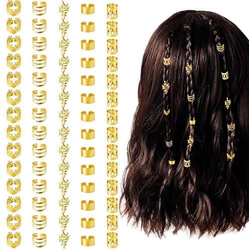 70 Pcs Hair Jewelry For Braids,Gold Hair Cuffs Dreadlock Accessories,Adjustable Hair Rings Braid Decorations For Women (gold) - Image 1