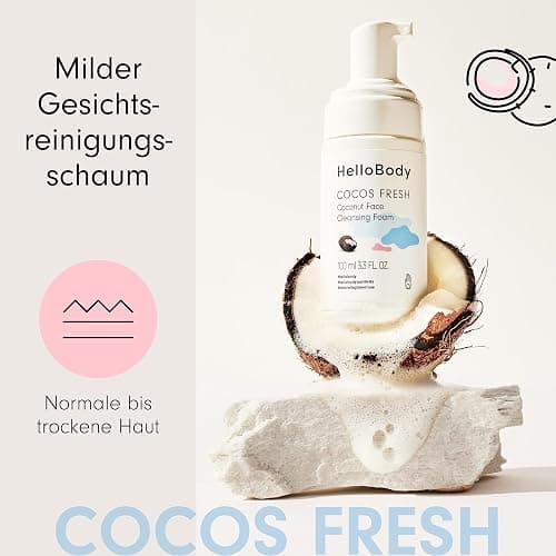 HelloBody COCOS FRESH Milder Reinigungsschaum (100 ml) – Facial Cleanser für trockene Haut – mit Moor-Extrakt und Kokosduft – Sanfte und gründliche Gesichtsreinigung für eine gepflegte Haut thumbnail 2