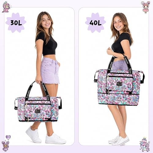 tokidoki Travel Duffle Bag,Carry-On Weekender Bag with Toiletry Bag | 40L Large Capacity，Adjustable Shoulder Strap, Front Zip Pockets,Waterproof overnight bag for gym, sports, hospital stays thumbnail 6