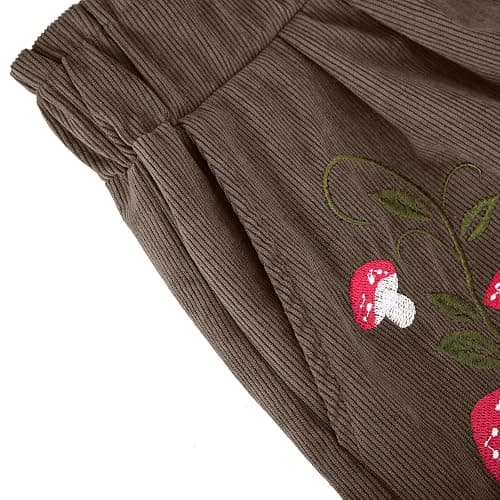 Corduroy Shorts for Women Mushroom Embroidery Cottagecore Clothing Summer Casual Elastic Paperbag Waist Sweat Shorts thumbnail 5