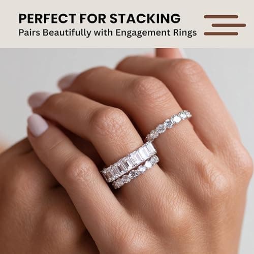 KISPER 14K White Gold Plated Eternity Band Rings for Women - AAAAA Cubic Zirconia Round Oval Emerald Cut Wedding Bands Stackable Size 5-9 thumbnail 7