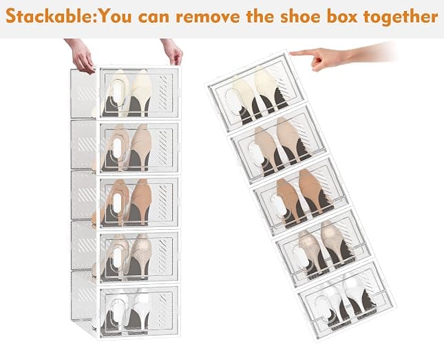 SIMPDIY Shoe Storage, 12 Pack Shoe Organizer for Closet, Shoe Boxes Clear Plastic Stackable Shoe Containers with Lids for Size 10 thumbnail 6
