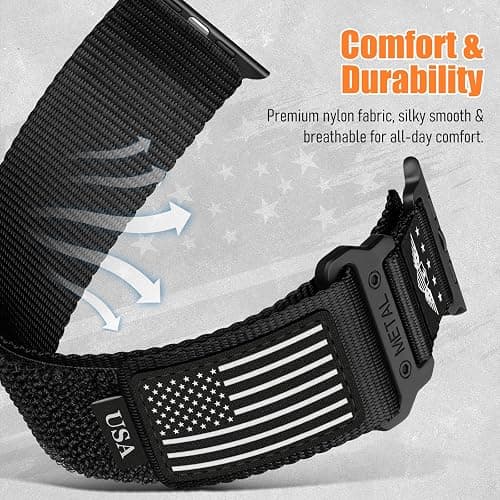 Rugged Nylon for Apple Watch Ultra 2/ Ultra 3 Band Series 11/10/9/8/7/6/5/4/3/SE iWatch Bands Men,Soft Woven Stars-Stripes Flag Wristbands Strap for Apple Watch Ultra 3/2/1 49mm 46mm 45mm 44mm 42mm thumbnail 5