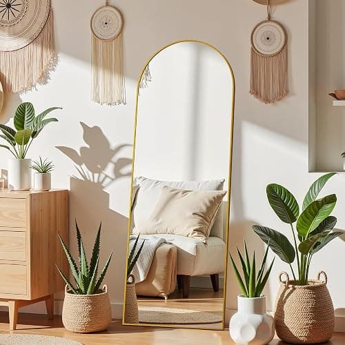 Simple Deluxe Arched Mirror Full Length, 59"x16", Body Wall Mirror with Shatter-Proof Glass, Gold Aluminum Frame, Floor-Standing, Wall-Mounted, Leaning - Gold-arched - 59"L x 16"W thumbnail 3