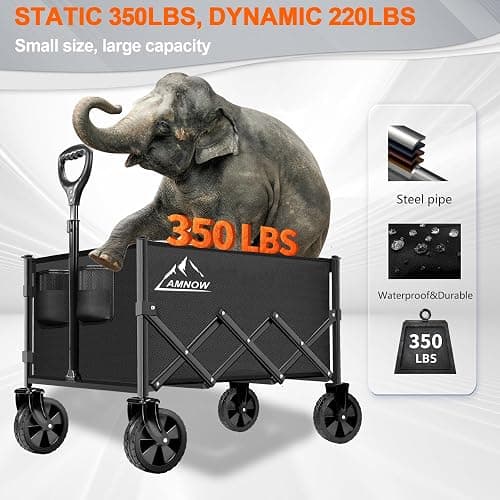 Collapsible Folding Wagon Cart, 350LBS Utility Large Capacity Cart Foldable Wagon with All Terrain Wheels, Grocery Wagons Carts for Garden Shopping Sports Camping, Black thumbnail 3
