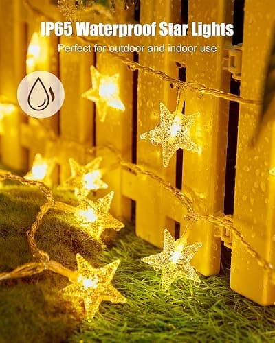 Minetom Star String Lights Battery Operated - 17 ft 50 LED Star Fairy String Lights with Timer, Waterproof for Indoor Bedroom Tent Loft Bed Patio Party Wedding Decor, Warm White thumbnail 8