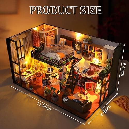 Foyucool DIY Miniature House Kit, Dollhouse Kit with Furnitures, 1:24 Mini House Making Kit for for Adult to Building, Father's Day/Home Decorations/Gifts for Family and Friends, Loft - Loft thumbnail 3