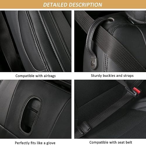 GIANT PANDA Customized Full Set Car Seat Covers Fit Ford Mustang Coupe Hardtop 2015 2016 2017 2018 2019 2020 2021 2022 2023 2024 2025 2026- (Black) thumbnail 4