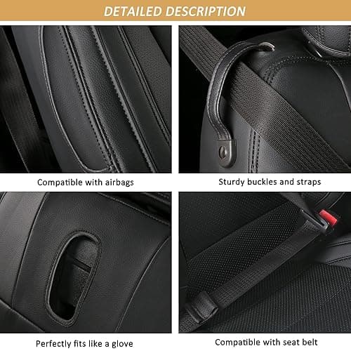 GIANT PANDA Customized Full Set Car Seat Covers Fit Ford Mustang Coupe Hardtop 2015 2016 2017 2018 2019 2020 2021 2022 2023 2024 2025 2026- (Black) thumbnail 5