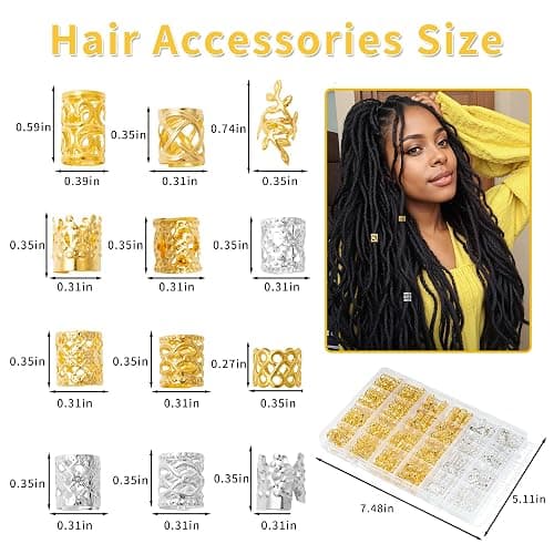 MODASER 220 Pcs Gold Hair Jewelry for Braids, 12 Styles Gold and Silver Hair Accessories Cuff for Braids and Dreadlocks, Adjustable Metal Rings Cuffs Clips for Dreadlock Accessory Jewelry Decorations thumbnail 2