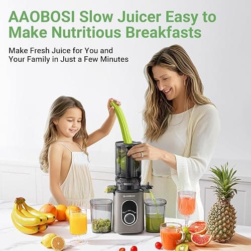 AAOBOSI Cold Press Juicer, 4.35" Large Feed Chute Masticating Juicer Machines Slow Juice Extractor Fit Fruits &Vegetables, Easy to Clean High Juice Yield, New Designed for Home and Travel, BPA Free - 50r/min thumbnail 2