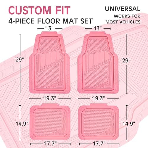 CAR PASS Heavy Duty Rubber Floor Mats 4-Piece,Pink Car Mats Full Sets Anti-Slip,Waterproof Universal Trim-to-Fit for Car SUV Truck, Durable All Weather Automotive Car Mats for Women,Girly(All Pink) thumbnail 2