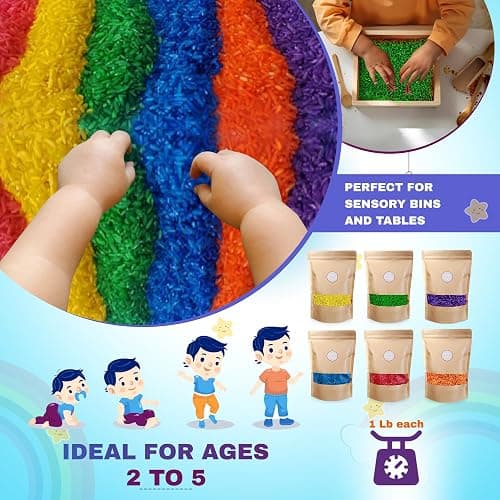 The Wood Etch Colored Rice in Vibrant Colors, Sensory Bin Filler, Rainbow Rice for Art & Craft, Creative Learning & Color Perception, Non-Toxic, Safe for Kids & Pets, Made in The USA (6 LBS) thumbnail 2