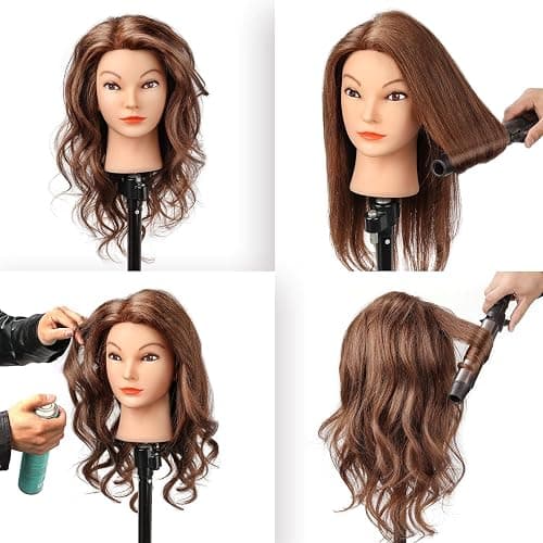 SOPHIRE 20-22 inches 100% Real Human Hair Mannequin Head, Hairdressers' Practice Training Head and Cosmotology Doll Head for Hairstyling and Braid - Dark Brown thumbnail 5