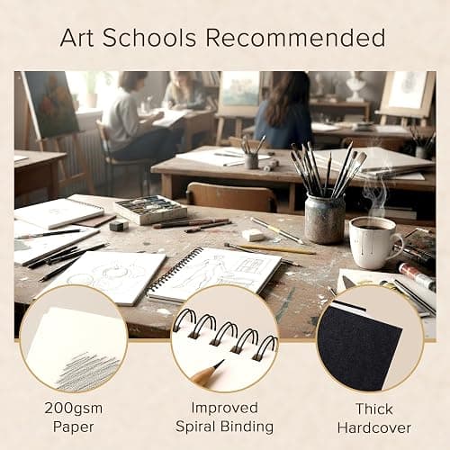 Artist’s Sketchbook Hardcover – 200GSM Very Thick Paper – Spiral Sketch Book for Drawing and Mixed Media – Sketch Pad, Art Book - 5.8 x 8.5, 40 Sheets / 80 Pages thumbnail 5