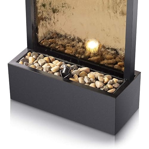 Alpine Corporation - Mirror Waterfall Fountain with Stones & Lights - Zen Indoor/Outdoor Decor for Office, Living Room, Patio, Entryway - 72 Inches - Modern Wall-Mounted Water Feature (Bronze) - Bronze thumbnail 10