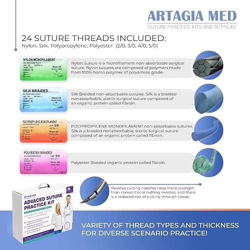 Advanced Practice Kit for Medical Students (35 Pcs) – Latest Generation of Most Complete Model, Including: Tool Kit with Variety of Suture Threads, 3 Top Quality Suture Pads (Education Only) thumbnail 5