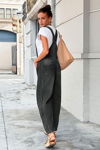 PLNOTME Womens Denim Bib Overalls Barrel Leg - Blaxk thumbnail 3