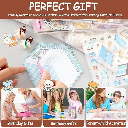 40 Sets DIY 3D Sticker Scene Collection Book Sticker Therapy, 3D House Stickers Set for Kids Adults Make Your Own Shop House Stickers, for Gifts Stress Relief Pass The Time, Cake Shop,Panda Tea Houses thumbnail 4
