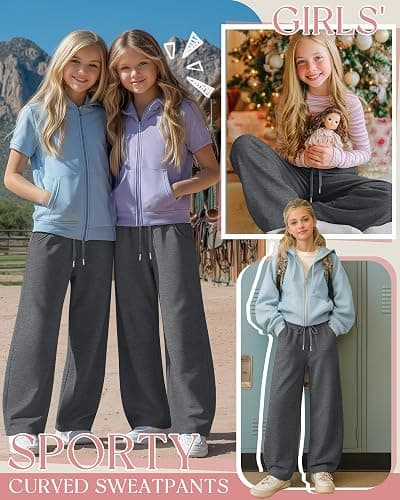 LessonZoo Girls Sweatpants 5-16y Baggy Barrel Pants Teen Wide Leg Open Bottom Casual Drawstring Soft Sweat Pants with Pockets thumbnail 2