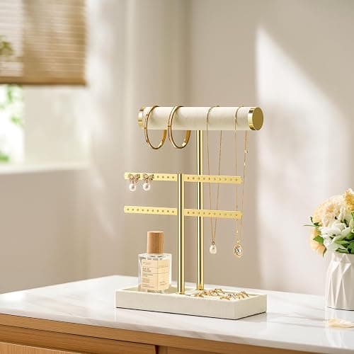 bussdis 2 Tier Bracelet Holder Display - Detachable T Bar Beige Velvet Bracelet Holder, Jewelry Holder Organizer for Bracelet, Necklace, Earrings, Rings thumbnail 6