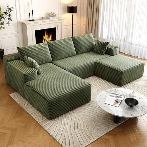 95" Sectional Couches for Living Room Cloud Couch Sofa with L-Shape Upholstered Boneless Couchs Modern Modular Sectional Couch with Chaise (Green, 95" W+2-Seater+Left Chaise+Ottoman) - Image 1