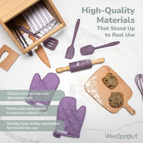 WeeSprout Little Chef Kids Cooking & Baking Set, 14 Piece Cooking Set with Real Kitchen Tools & Kids Apron, Baking Gift for Girls, Boys & Junior Chefs, Food Grade Materials, Choice of Colors thumbnail 6