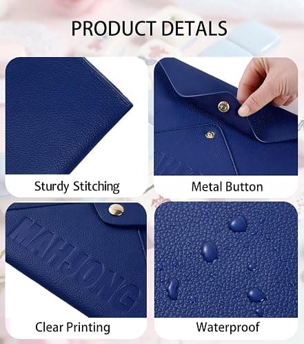 Vegan Leather Mahjong Card Sleeve Holder, Fits Most Mahjong Cards, Line Readers & Shuffler Cards, Gift Box Included, Perfect Mah jong Gift & Accessories for Men Women (Navy Blue, 8.6 * 6.3 in) thumbnail 3