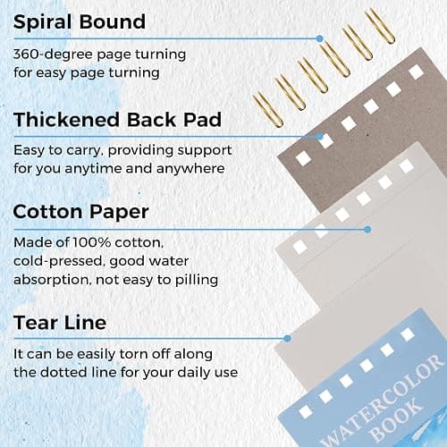 35 Sheets Watercolor Paper Pad 3.5x5.5 Inch, 140 lb/300 GSM Cold Press Water Color Paper Spiral Bound Watercolor Sketchbook for Art Painting Drawing Mixed Media Gifts for Artists Beginners(2 Pack) thumbnail 3