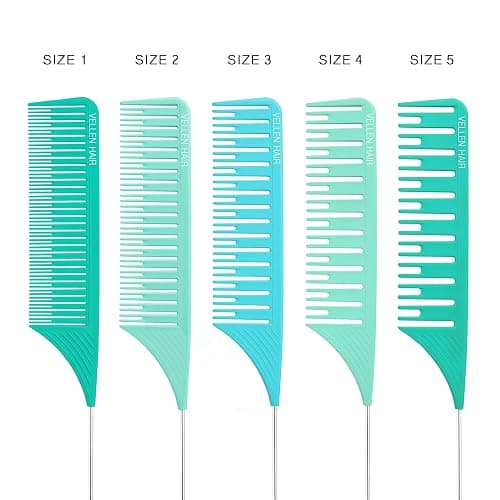 Vellen Hair Ultimate Highlight Comb Set, 5 Sizes (Mint), Heat Resistant PEI Material, Extra Long Stainless Steel Needle - Professional Balayage Comb for Hair Stylists and Colorists thumbnail 2