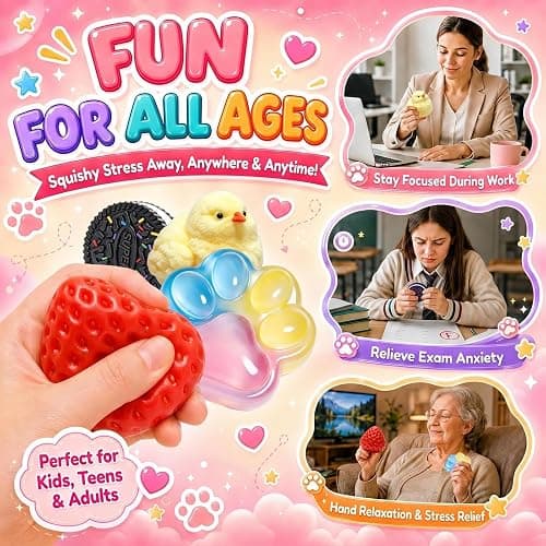 4Pcs Big Taba Squishy Fun Box Toys Kit Set, Including Strawberry Paw Chick Cookies, Stress Relief Squeezee Fidget Squishy Toys Pack, Cheap Squishies Party Favors Birthday Xmas Gifts for Kids Adults thumbnail 6