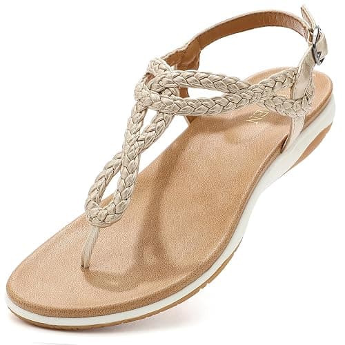 UBFEN Womens Flat Sandals Dress Braided T-Strap Thong Sandals with Arch Support Comfortable for Walking - Image 1