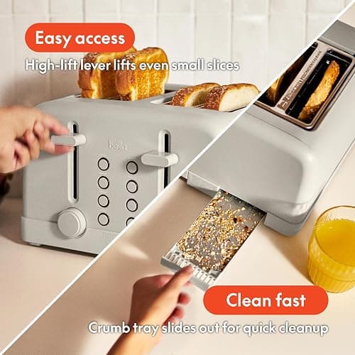 bella 4 Slice Toaster, 6 Setting Shade Control with Reheat & Cancel Buttons, Removable Crumb Tray, Anti Jam & Auto Shutoff, 900 Watt, Oatmilk thumbnail 6