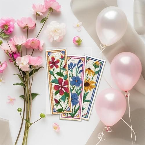 ORIGACH 6 Pcs Flower Cross Stitch Bookmark Kit for Beginner with Backing Felt Floss Instruction Sunflowers Tulip DIY Stamped Embroidery Bookmark Kit for Starter Adults Book Lovers thumbnail 5