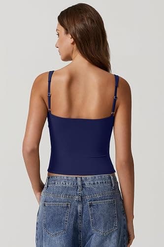 QINSEN Women's V Neck Tank Tops Double Lined Adjustable Strap Camisole Shirt thumbnail 5