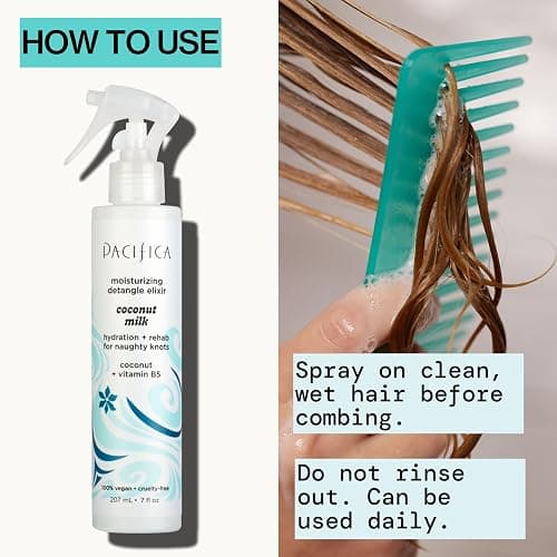 Pacifica Coconut Milk Hair Detangler Spray - Leave In Conditioner Spray, Detangling Elixir Suitable for All Types, Fine and Curly Hair Products, Smoothing, Moisturizing, and Anti-Frizz - 207 mL thumbnail 3