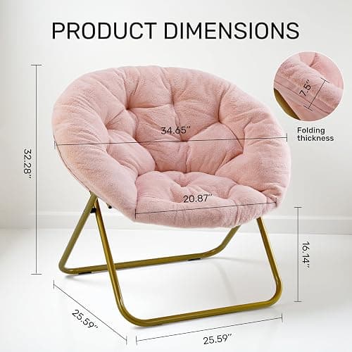 YSSOA Saucer Chair, Comfy Faux Fur Chair for Bedroom, Saucer Chairs for Adults, Teens, Round Shaped Moon Chair with Foldable Metal Frame, Pink thumbnail 3