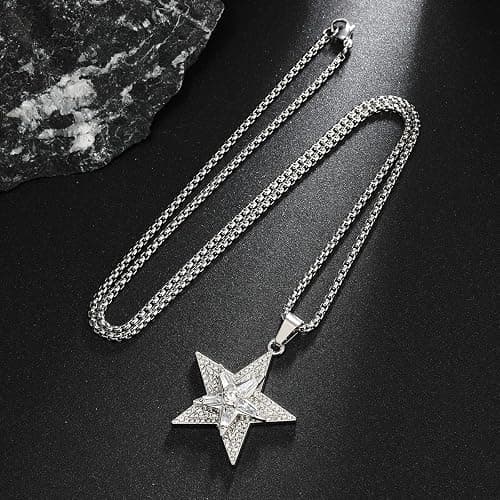 Vurotry Silver Star Necklace Star Pendant Necklace Fashionable And Avant Garde Cubic Zirconia Rotating Stars Necklaces Pentagram Necklace Can Be Worn By Both Men And Women Jewelry thumbnail 6