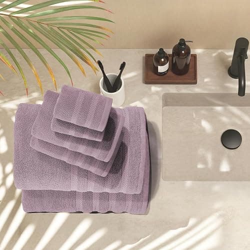 Hearth & Harbor Bath Towels for Bathroom - 100% Ring Spun Cotton Luxury Bathroom Towels - Soft & Highly Absorbent Bath Towels Set, 6 Piece Set, Dusty Purple thumbnail 3
