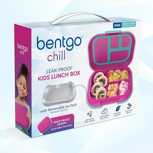 Bentgo Chill Kids Leak-Proof Lunch Box - 4-Compartment Bento Box with Built-In Ice Pack, 3.3 Cup Capacity, PFAS & BPA-Free, Microwave & Dishwasher Safe, Ideal Size for Ages 3 to 7 (Fuchsia/Teal) thumbnail 9