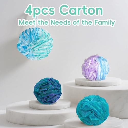 Shower Loofah 4PCS Soft Bath Body Sponge 60g Loofa Set Thick Wash Puffs for Women and Men (Purple-Blue-Green-Mixed) thumbnail 6