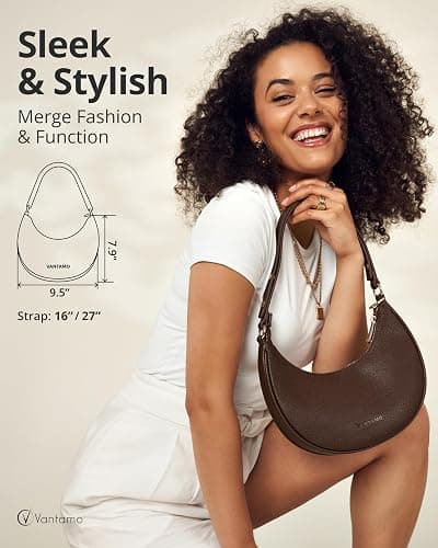 Vantamo Crescent Bags For Women with RFID Protection, Half Moon Clutch Purses for Women with Anti-Theft Clip for Extra Safety thumbnail 2