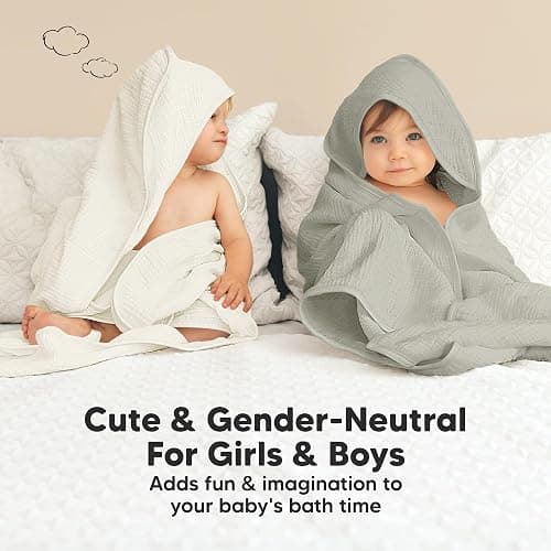 KeaBabies Muslin Hooded Baby Towels for Newborn Girls, Boys - 2-Pack, 30x30 Organic Cotton Baby Bath Towels Hooded, Soft Absorbent, Toddlers, Kids, Infant, Newborn Bath Essentials (Graphite, Petite) thumbnail 8