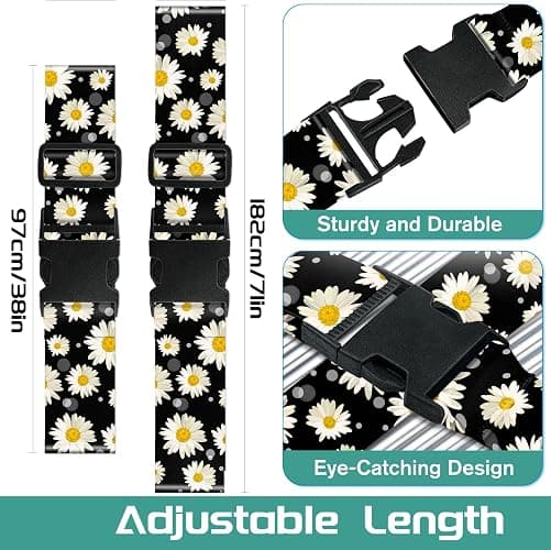 Slohif Luggage Straps for Suitcases Travel Belt Accessories Luggage Connector Identifiers 2 Pack Over Handle with Buckle Unique Nylon Adjustable Strap for Sleeping Bag Car Seat Daisy thumbnail 2