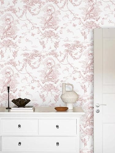 Timeet Peel and Stick Wallpaper Pink and White Self Adhesive Wallpaper Cupid Manor Painting 41x300CM Waterproof Vinyl Wrap Sticky Back Wallpaper for Living Room Bedroom Wall Cabinet Shelf thumbnail 2