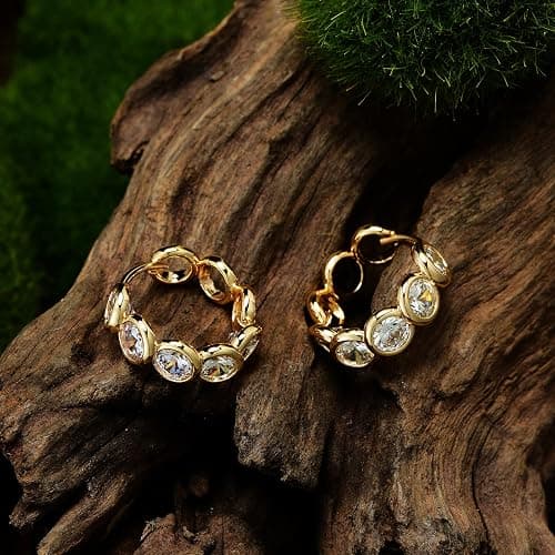 MTMY Huggie Hoop Earrings 14K Gold Plated Cubic Zirconia Dainty Simple Cute Beads Elegant CZ Circle Small Hoop Earring for Women Minimalist Handmade Hypoallergenic Jewelry thumbnail 5