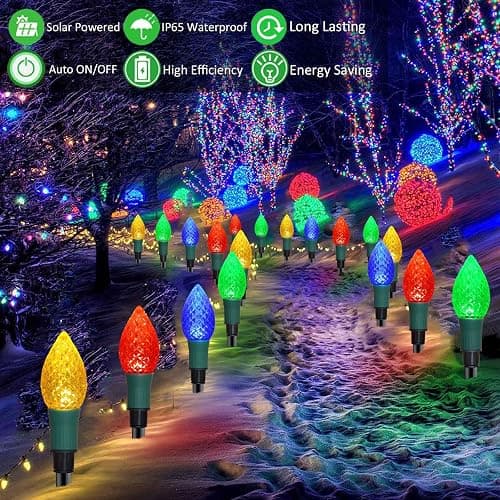 Newest Version 2 in 1 Outdoor Christmas Decorations and Solar Christmas Lights, 20-Pack Waterproof Solar C9 Strawberry Garden Stake Lights for Christmas Tree Garden Patio Yard Pathway thumbnail 4