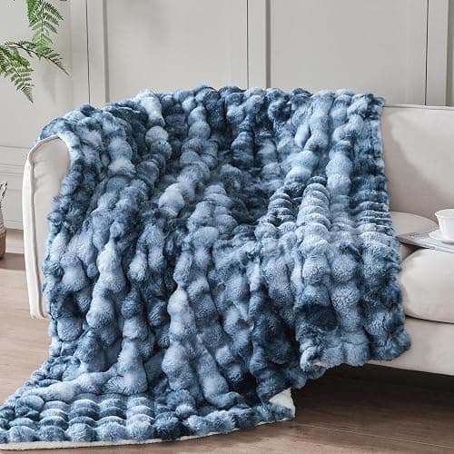 Serenhom 50x60 Inches Ultra-Soft Fuzzy Faux Fur Plush Throw Blanket - Thick, Warm Sherpa for Couch, Sofa, Bedroom, Camping - Decorative Blanket for Cozy Warmth, Bubble Dark Blue Tie Dye - Image 1